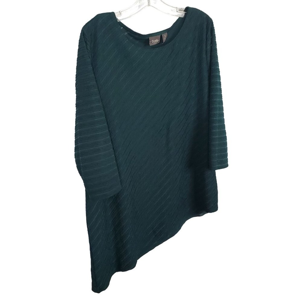 Chico's Travelers 3 Size XL Shirt Asymmetrical Hem Diagonal Sheer Stripe Texture